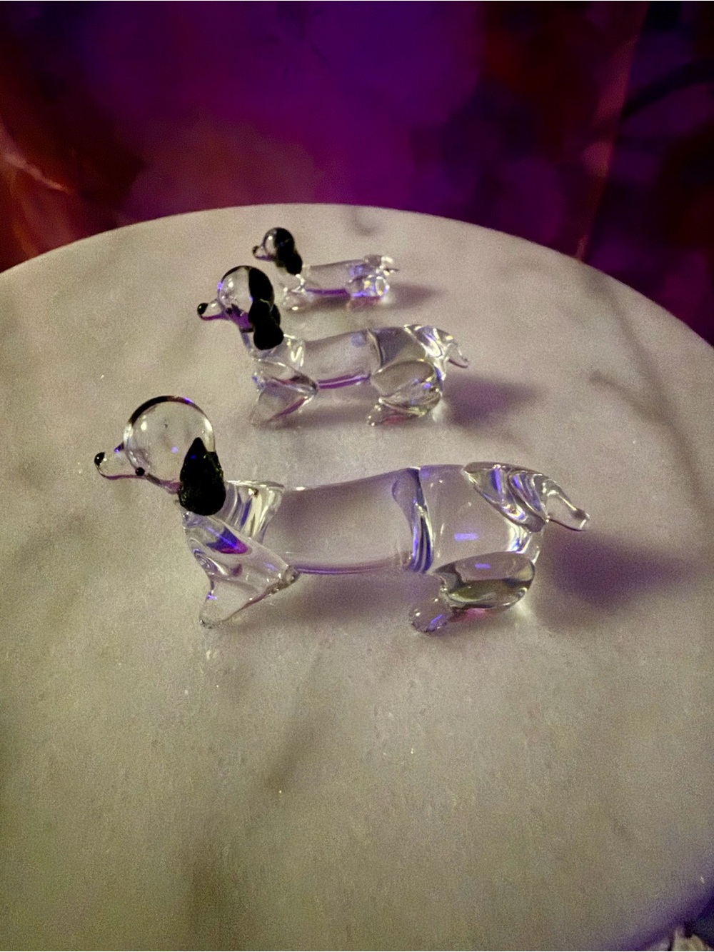 Clear Glass Dachshund Figurine with Black Accents - Decorative Glass Dog